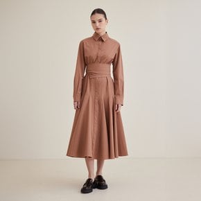 Ladys Belted A-Line Dress-Camel