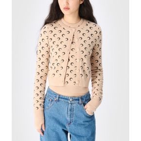 여성 문 자카드 니트 피티드 카디건 탄 MOON JACQUARD KNIT FITTED CARDIGAN TAN