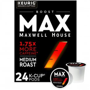 [해외직구] Maxwell  House  맥스  Boost  By  Maxwell  House  미디엄  로스트  1.75X  카페인  K컵  커피  포드  24ct  상자