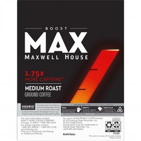 [해외직구] Maxwell  House  맥스  Boost  By  Maxwell  House  미디엄  로스트  1.75X  카페인  K컵  커피  포드  24ct  상자