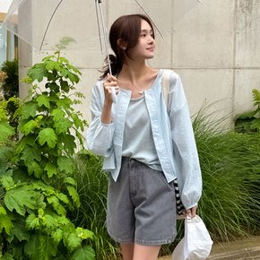 파니드 살안타템 여성 라운드넥 시스루 얇은 긴팔 블라우스 여름 린넨 나시 투피스 세트