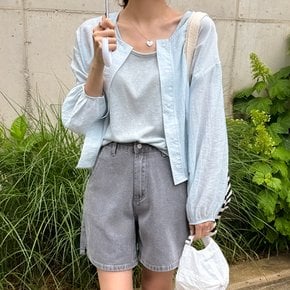 파니드 살안타템 여성 라운드넥 시스루 얇은 긴팔 블라우스 여름 린넨 나시 투피스 세트