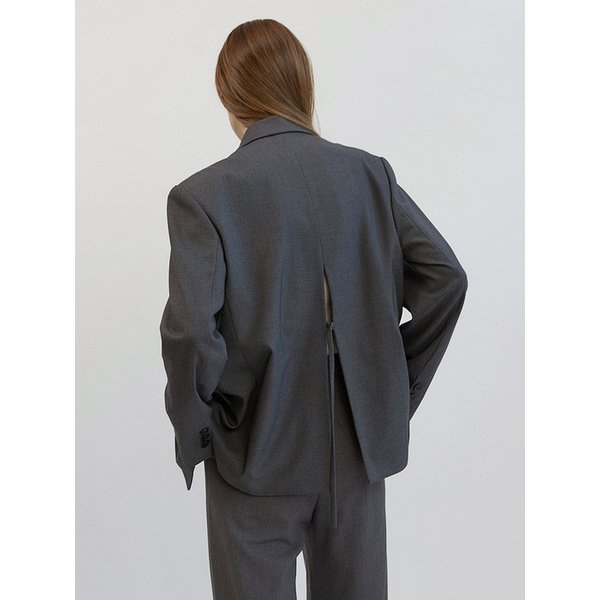 Wool Blend Overfit Back Slit Jacket Grey AT5JAF041GE