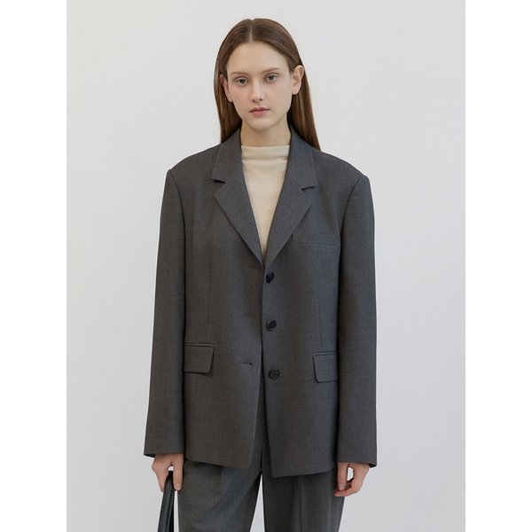 Wool Blend Overfit Back Slit Jacket Grey AT5JAF041GE