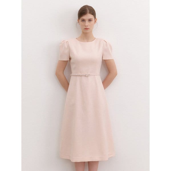 Basic Puff-Sleeve Flare Dress / Peach(3Color)