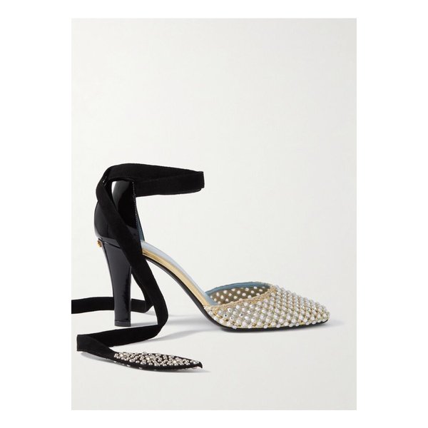 85 스웨이드 트림 장식 메탈릭 메쉬 페이턴트 가죽 펌프스 1647597358566191