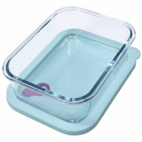 실리콘 오븐글라스 전자레인지용 내열유리 밀폐용기-직사각/630ml/1개/민트그린