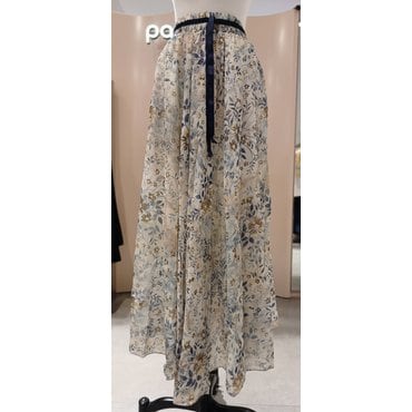 파프리카 쉬폰 프린트 오비 골테이프 풀 스커트SK2SK608J