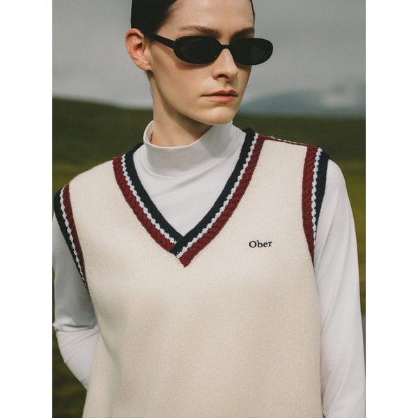 Color block knit vest (Ivory)