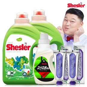 강호동의 쉬슬러 액상 세제 유칼립투스 3.05L 2개+구스다운워시전용 650ml 1개+잇몸케어 치약 100g 2개.