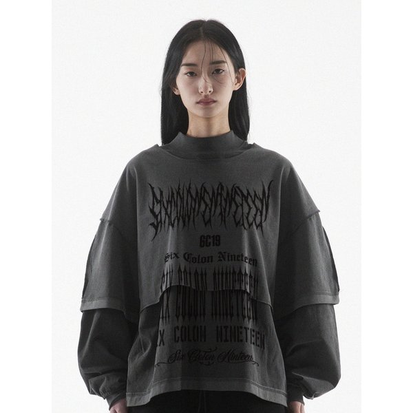 MULTI SCN RAW EDGE CROP SHORT SLEEVE - PIGMENT BLACK