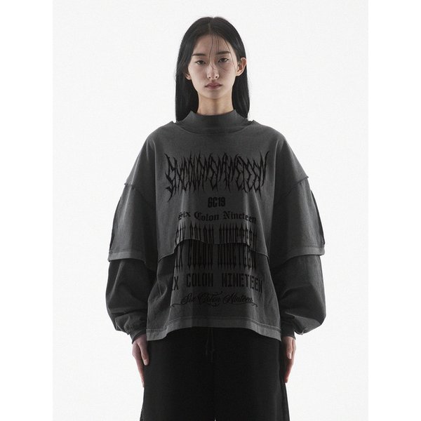 MULTI SCN RAW EDGE CROP SHORT SLEEVE - PIGMENT BLACK