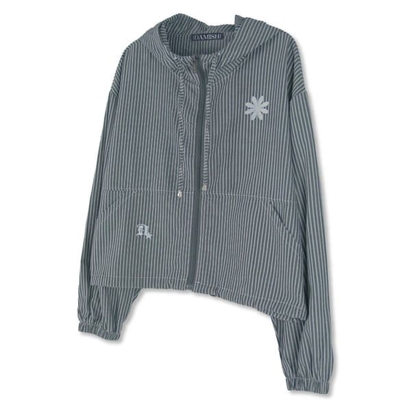 Reflective Flower Stripe Hoodie Zip-up_Charcoal