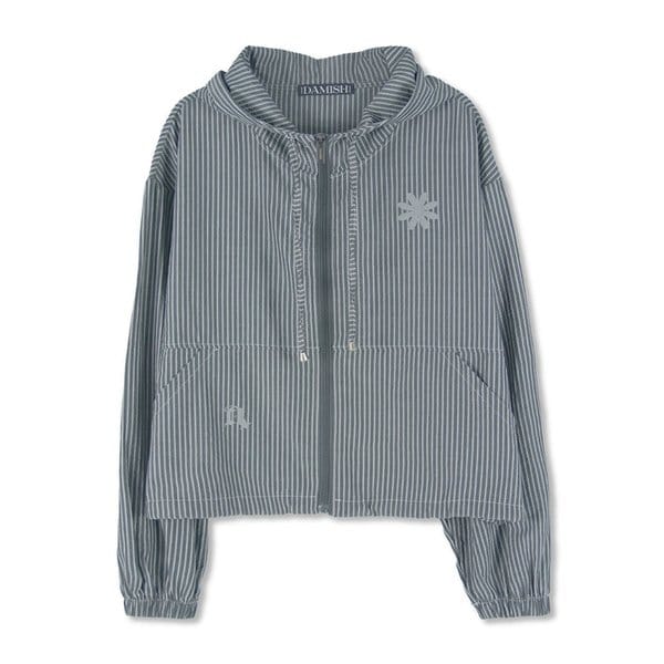 Reflective Flower Stripe Hoodie Zip-up_Charcoal