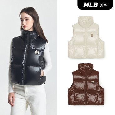 MLB [코리아공식] [MLB] 여성 베이직 유광 크롭 패딩조끼 (3 COLOR)