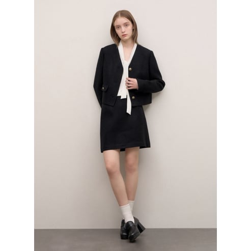 시스티나 [24 F/W][SET]  울 브이넥 크롭 트위드 미니 스커트 세트
