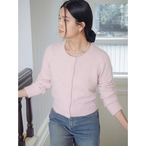 Cubic point angora mixed cardigan_Pink