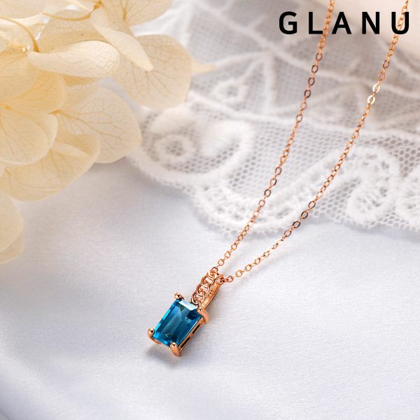 그래누 14K 스퀘어 천연 런던블루 토파즈 목걸이