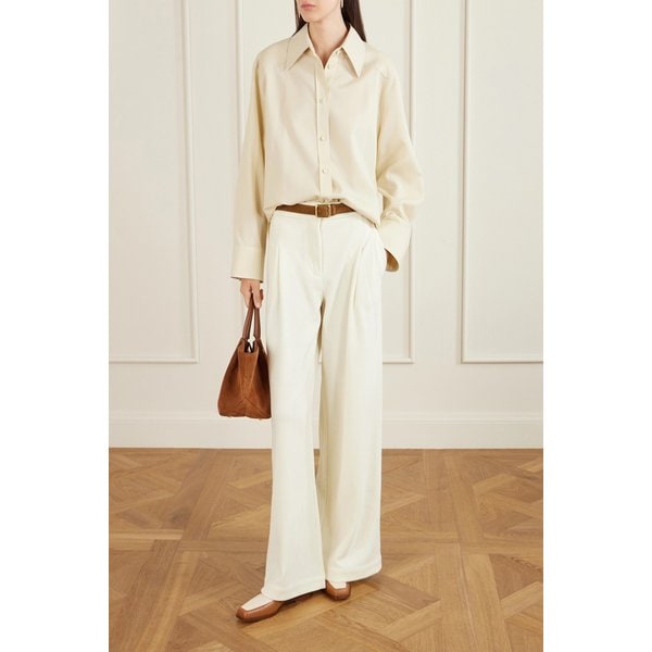 드멜리어 넷 서스테인 미디 뉴욕 가죽 트리밍 스웨이드 토트백 46376663162971175