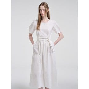 2-Way Sleeve Belted Dress, White