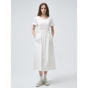 2-Way Sleeve Belted Dress, White