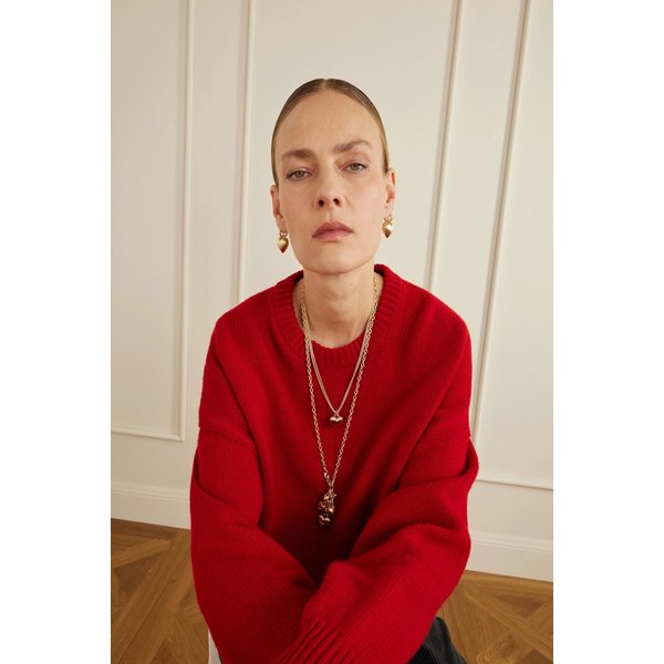 록산느 애슐린 텍스처 하트 골드톤 크리스탈 귀걸이 46376663162972419