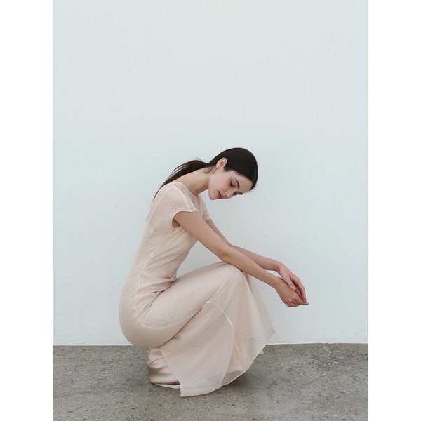See-through sleeveless dress - BEIGE