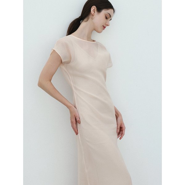 See-through sleeveless dress - BEIGE