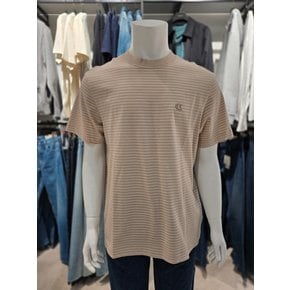 [파주점] [CK진]남녀공용 스트라이프 스몰로고 크루넥 반팔 티셔츠 4RF220G-PF0