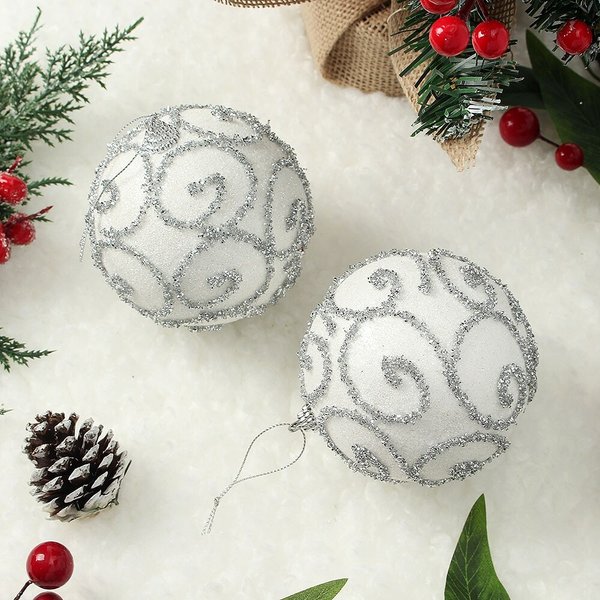 실버화이트 글리터 장식볼 2p세트(10cm) (반짝이윈드)