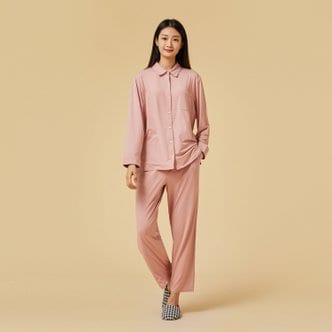 JAJU *정상가 49,900원*여 라이트 보드라운 피치스킨 컬러 파자마 세트_PINK