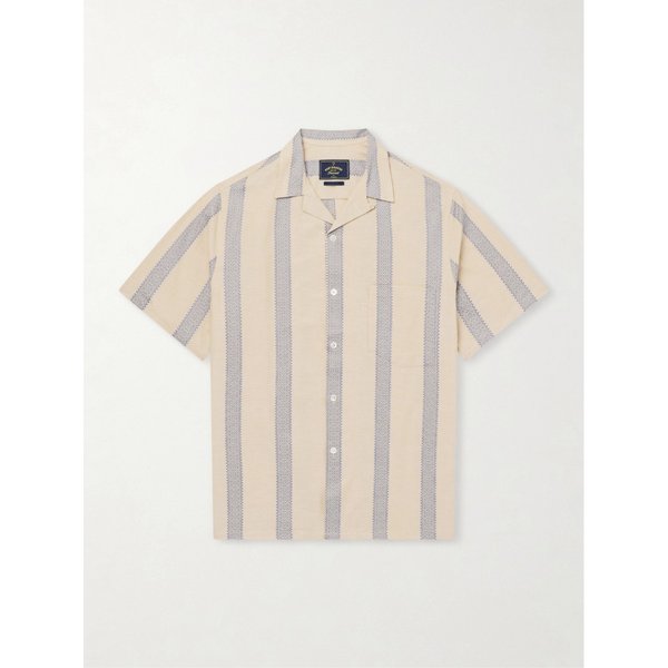 포르투기스 플란넬 루사다 캠프 칼라 자수 스트라이프 코튼 셔츠 46376663163010566