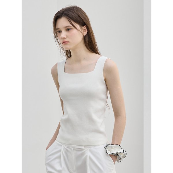 Classic Square Neck Knit Top_Ivory