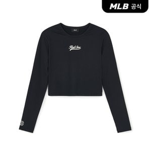 MLB [코리아공식] 여성 바시티 컬시브 슬림 크롭 긴팔 티셔츠 BOS (Black)