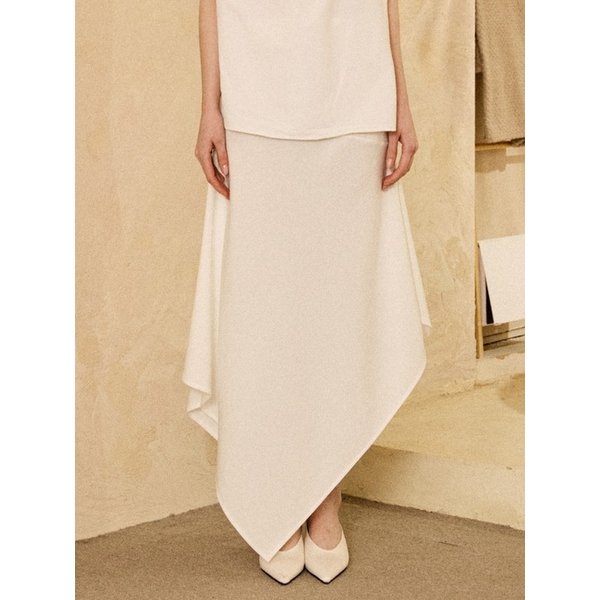 Oblique Asymmetric Midi Skirt White