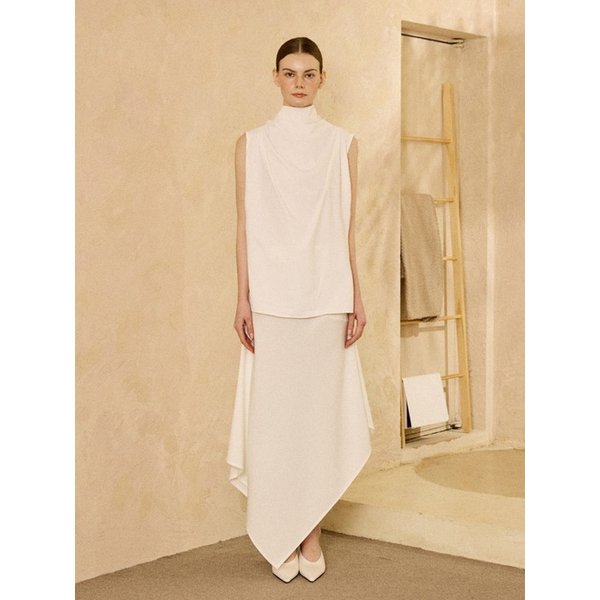Oblique Asymmetric Midi Skirt White