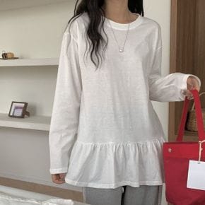 무지프릴 레이어드 긴팔롱티셔츠 여성데일리 베이직이너 라운드 면캐주얼_P410136042