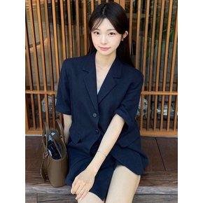 Linen Half Sleeve Jacket - Navy