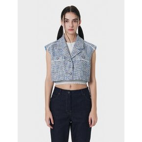 CROP LACED TWEED JACKET BLUE MBCSJK001BL