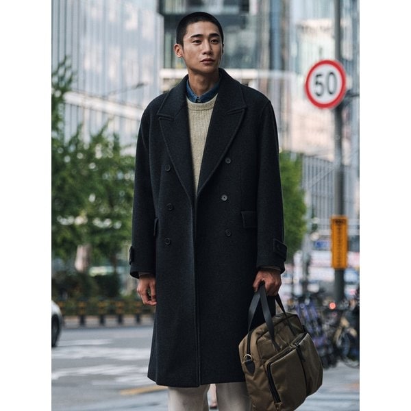 더블 오버핏 코트 차콜 그레이 (OVER)