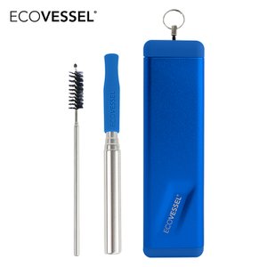 에코베슬 퀵스트로우 휴대용 빨대 세척솔셋트 친환경 스텐 실리콘 블루