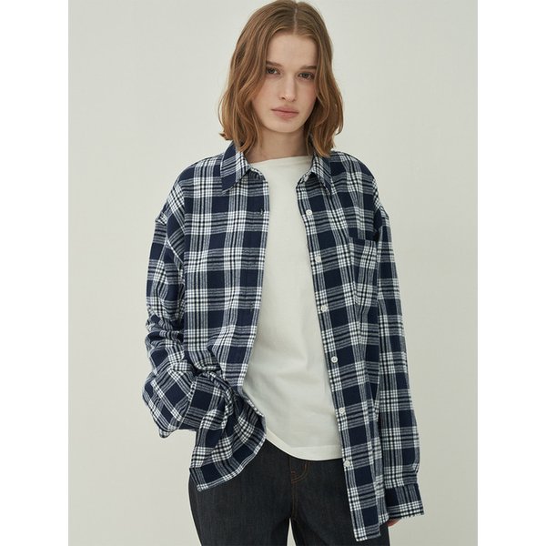 베이직 박스셔츠-Check Navy