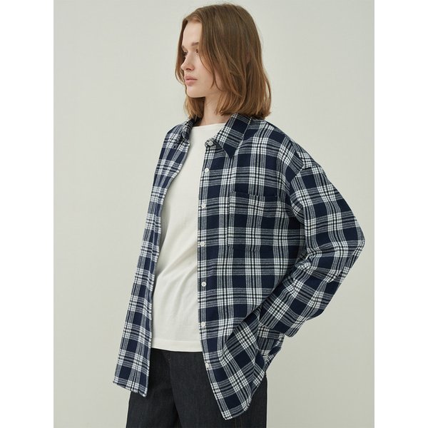 베이직 박스셔츠-Check Navy