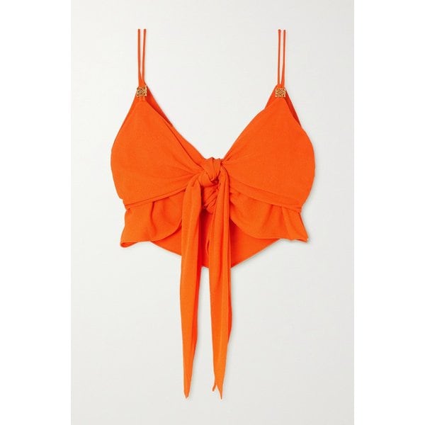 파울라 이비자 크롭 타이 디테일 장식 저지 탑 오렌지 1647597306717174