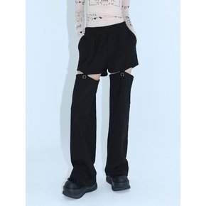 0 8 piercing cut out pants- BLACK