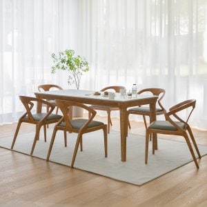 헤닝 헤이즐 애쉬 원목 15T 세라믹 6인용 식탁 세트 포세린 통세라믹 의자형(식탁1+의자6)