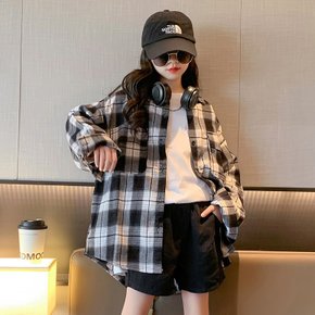 여아 주니어 와이드 빅체크 남방 셔츠