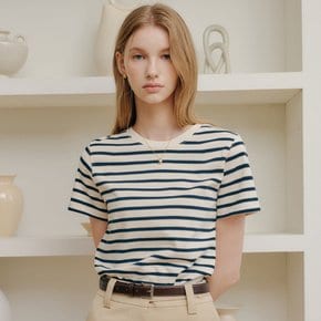 아이보리 베이직 스트라이프 티셔츠 / IVORY BASIC STRIPE T-SHIRT