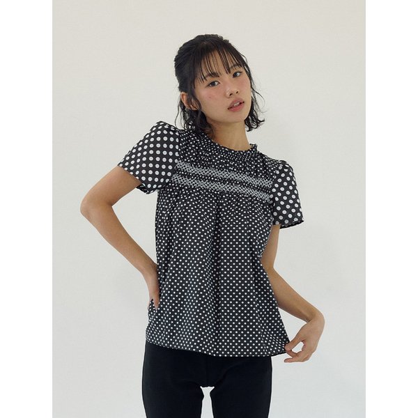 Moui Smocking Blouse 무이 스모킹 블라우스 (도트 블랙) S/M