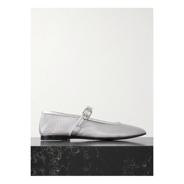 르 몽드 베릴 메탈릭 가죽 트림 메쉬 메리 제인 발레 플랫 1647597339282912